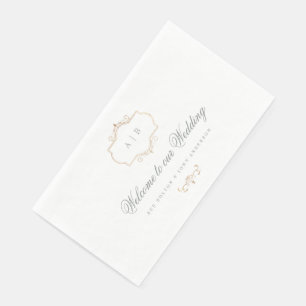Sage groen romantisch klassiek goud monogram bruil servet