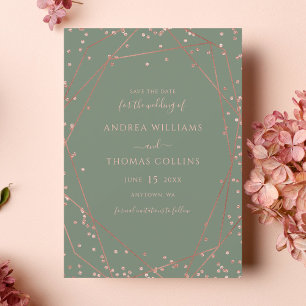 Sage Groen Roos Gouden Glitter Geometrische Bruilo Save The Date