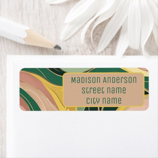 Sage groen roze abstracte organische lijnen patroo etiket (Insitu)