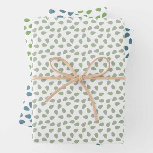 Sage Groen schattige bloemen Bladeren patroon Wit Inpakpapier Vel (In situ)