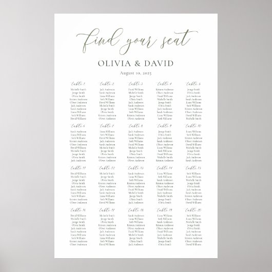 Sage Groen Script 20 tafel Zitgrafiek Poster (Voorkant)