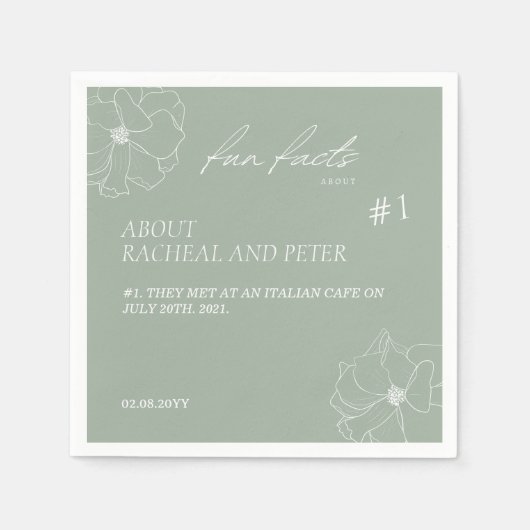 Sage Groen Script Floral Fun Facts Bruiloft Servet (Voorkant)