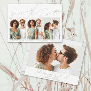 Sage groen script kalligrafie 3 fotocollage save the date
