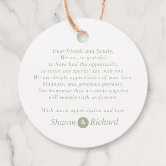 Sage groen script kalligrafie Dank u bruiloft Bedankjes Labels (Achterkant)