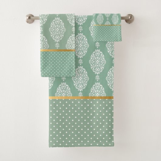 SAGE GROEN  SPOT GOLD BATHROOM TOWEL SET BAD HANDDOEK (Insitu)