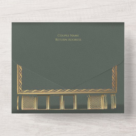 Sage Groen Verguld Boek Bruiloft Uitnodiging (Achterkant)
