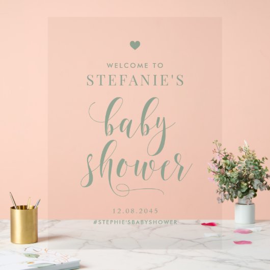 Sage Groen Vet Script Baby shower Welkom Acryl Bord (Huwelijk)