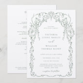 Sage Groen Victoriaans Lijst Bruiloft Kaart (Voorkant / Achterkant)