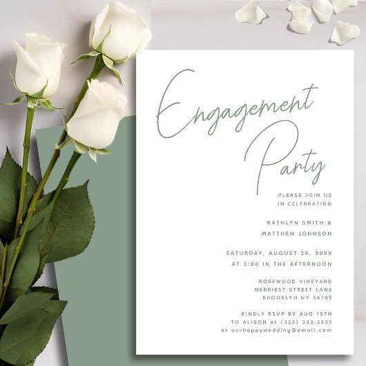 Sage Groen Whimsical Script Chique Betrokkenheid P Kaart