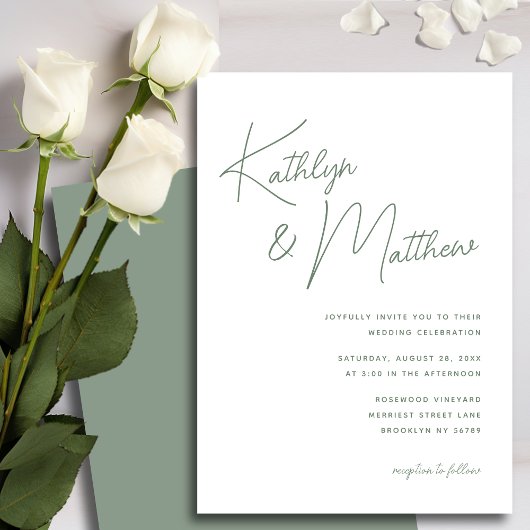 Sage Groen Whimsical Script Minimalistische Bruilo Kaart