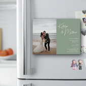 Sage Groen Whimsical Script Modern Save The Date Magnetische Uitnodiging