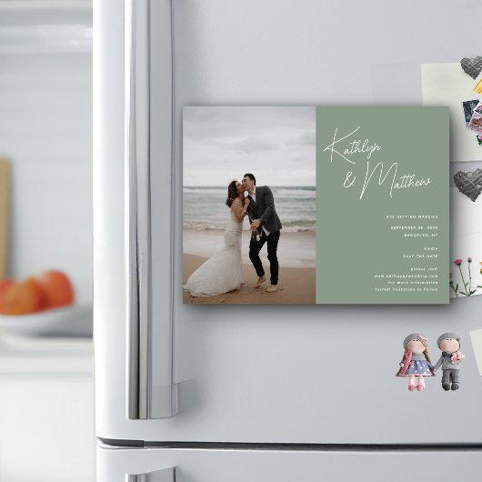 Sage Groen Whimsical Script Modern Save The Date Magnetische Uitnodiging