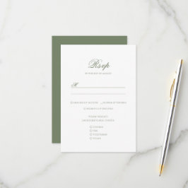 Sage Groen & Wit Blad Monogram Kreeft Trouwen RSVP Kaartje