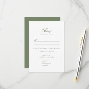 Sage Groen & Wit Blad Monogram Kreeft Trouwen RSVP Kaartje