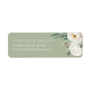 Sage Groen & Wit Bloemen Bruiloft Retouradres Etiket