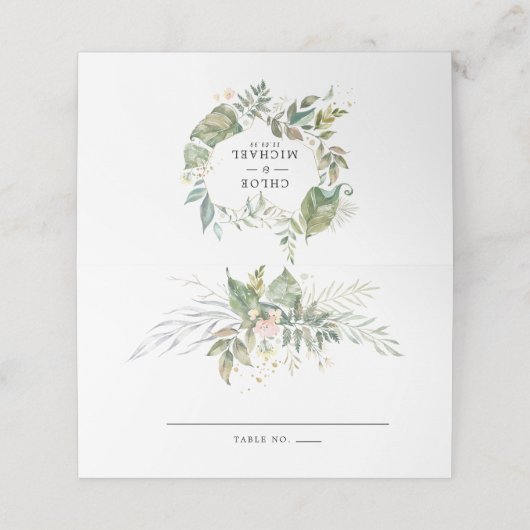 Sage Groen Wit Botanische Bruiloft (Buitenkant ongevouwen)