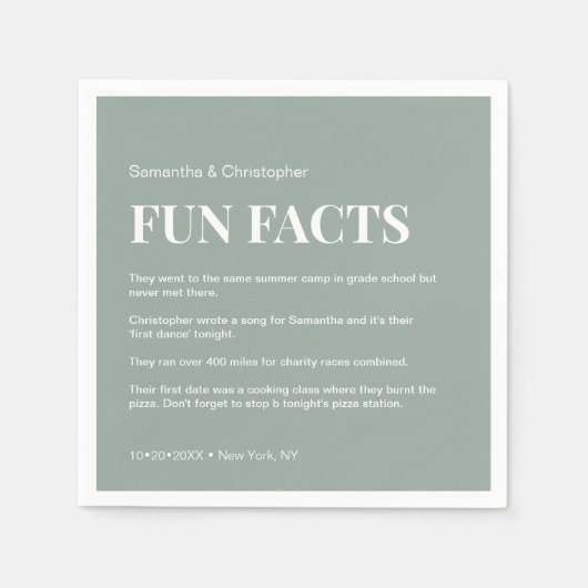 Sage Groen wit Custom fun fact list Bruiloft Servet (Voorkant)