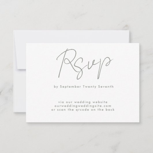 sage groen wit custom Website QR CODE TERUG RSVP Kaartje (Voorkant)