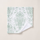 Sage Groen Wit  Damask Patroon Bad Handdoek (Wasdoekje)