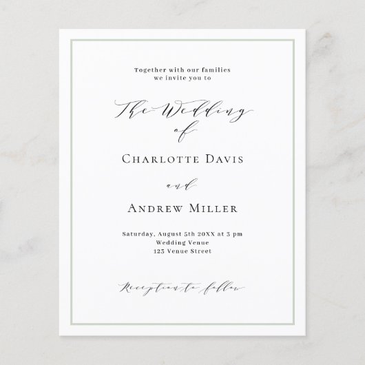Sage groen wit formele bruiloft uitnodiging (Voorkant)
