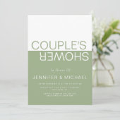 Sage groen wit kleurblok koppels bruiloft douche kaart (Staand voorkant)
