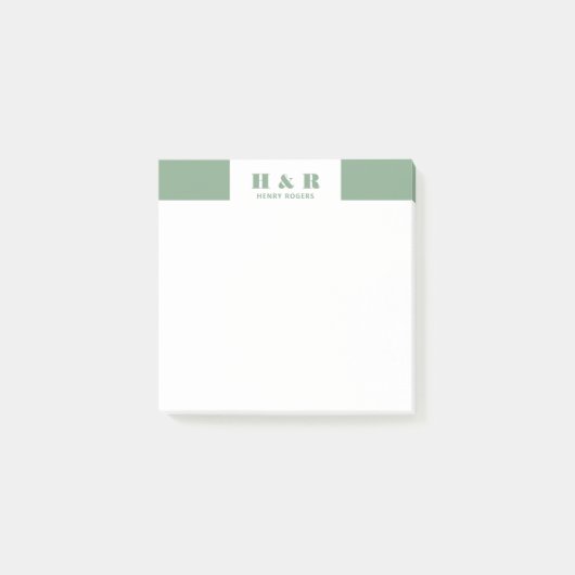 Sage-Groen & Wit Minimalistisch Modern Monogram Post-it® Notes (Voorkant)