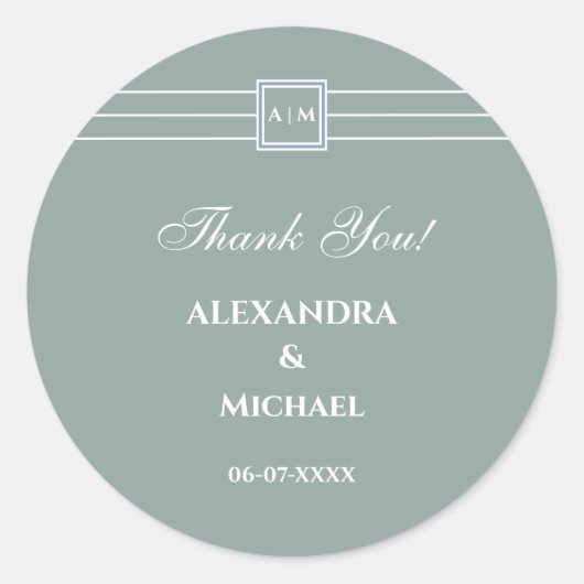 Sage Groen Wit Moderne bruiloft Dank u Ronde Sticker (Voorkant)