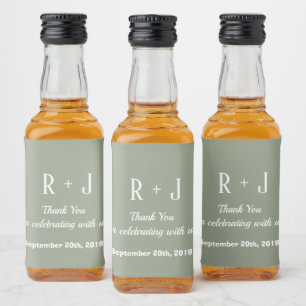 Sage Groen & Wit Monogram Dank u bruiloft Likeurfles Etiket