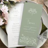 Sage groen wit monogram fleur de lis bruiloft menu