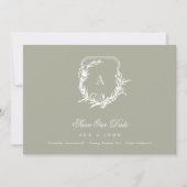 Sage Groen Wit  monogram kuif Save The Date (Voorkant)