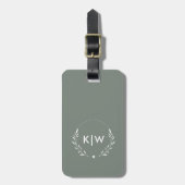 Sage Groen Wit | Monogram moderne Initialen Bagagelabel (Voorkant verticaal)