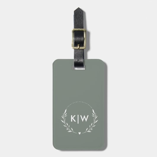Sage Groen Wit | Monogram moderne Initialen Bagagelabel (Voorkant verticaal)