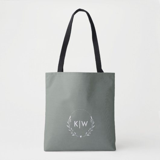 Sage Groen Wit | Monogram moderne Initialen Draagtas (Voorkant)