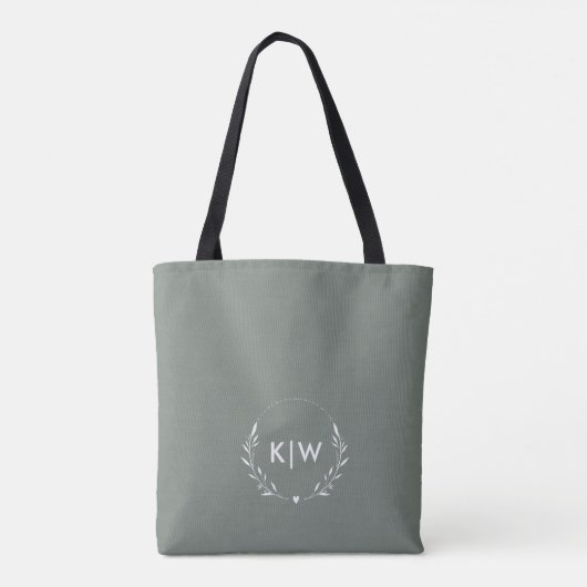 Sage Groen Wit | Monogram moderne Initialen Draagtas (Achterkant)