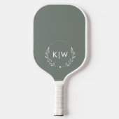 Sage Groen Wit | Monogram moderne Initialen Pickleball Paddle (Achterkant)