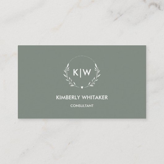 Sage Groen Wit | Monogram moderne Initialen Visitekaartje (Achterkant)