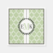 Sage groen, wit quatrefoil patroon bruiloft servetten (Voorkant)