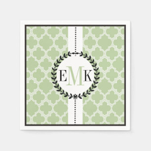 Sage groen, wit quatrefoil patroon bruiloft servetten