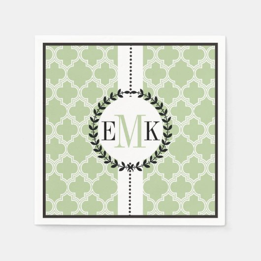 Sage groen, wit quatrefoil patroon bruiloft servetten (Voorkant)