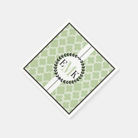 Sage groen, wit quatrefoil patroon bruiloft servetten (Hoek)