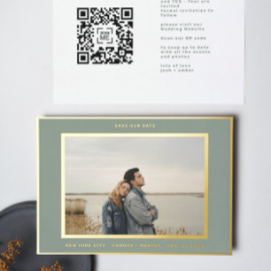 Sage Groen Wit Rand Goud bewaar onze datum Folie Uitnodiging