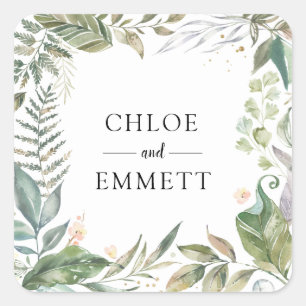Sage Groen Wit Roze Botanische Bruiloft Vierkante Sticker