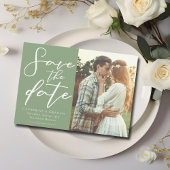 Sage Groen Wit Script Paar Foto Save The Date