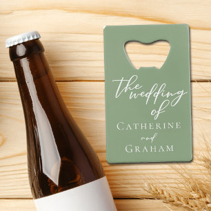 Sage Groen Wit Typografie Custom Wedding Kredietkaart Flessenopener