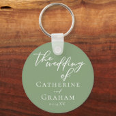Sage Groen Wit Typografie Custom Wedding Sleutelhanger (Achterkant)