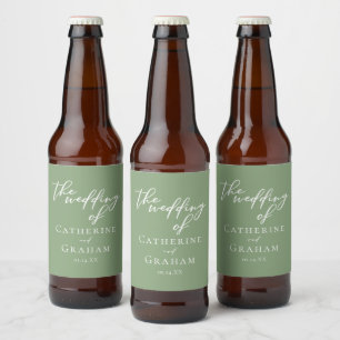 Sage Groen Wit Typografie Minimalistische bruiloft Bier Etiket