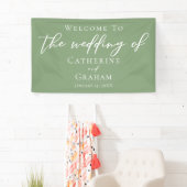 Sage Groen Wit Typografie Minimalistische bruiloft Spandoek (Insitu)