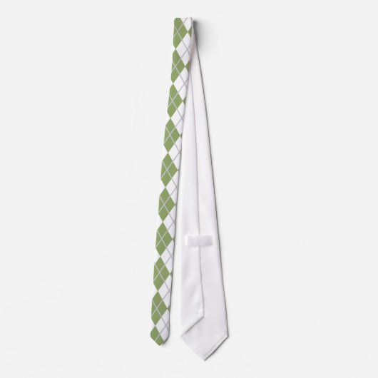 Sage Groen & Witte Argyle Stropdas (Achterkant)