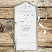 Sage Groen Witte Monogram Minimale Dinner All In One Uitnodiging
