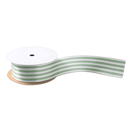 Sage Groen & Witte Strepen Geometrisch Patroon Lint (Spoel)